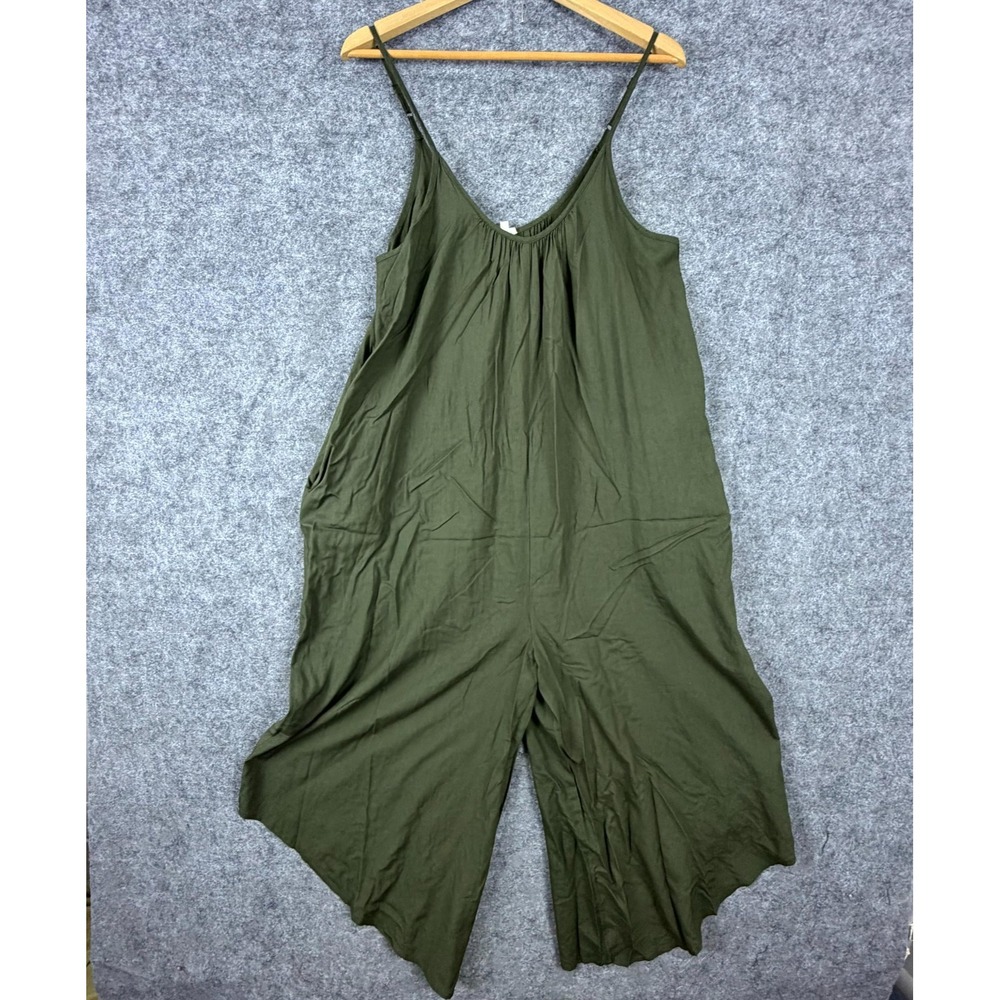En Creme Jumpsuit Women Large Green Baggy Boho Festival Wide Leg Cropped Flowy - Picture 1 of 7